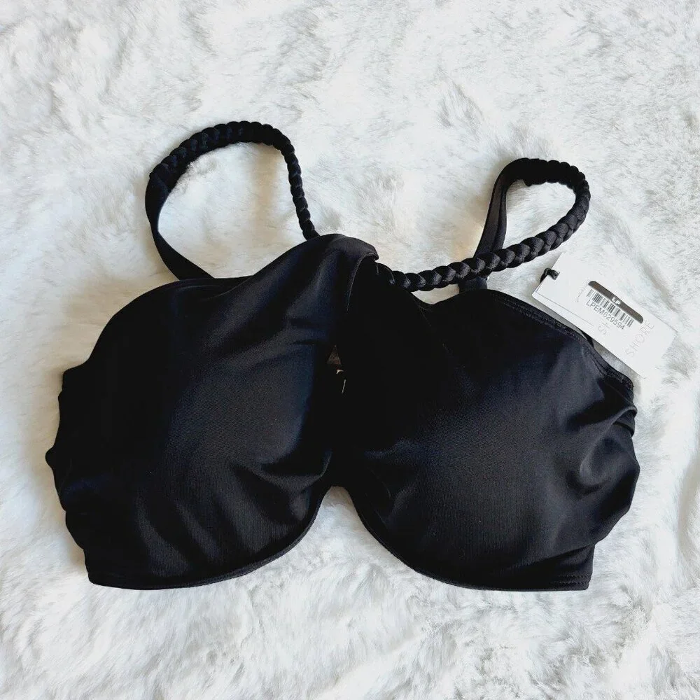 Shade & Shore Women's High Neck Braided Strap Bikini Top (34D) BT7-EA - Picture 2 of 4